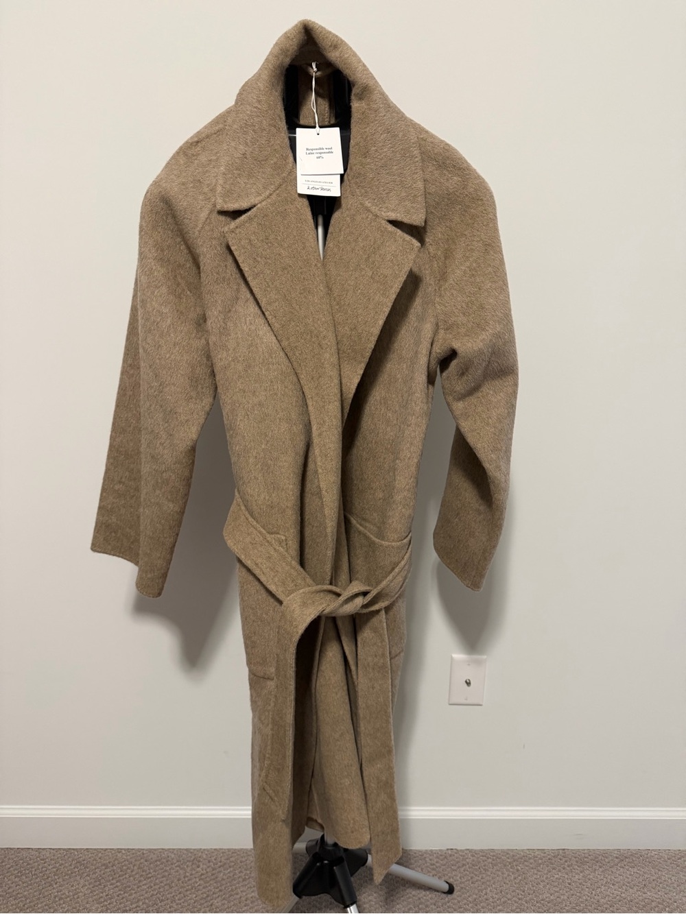 & Other Stories Taupe Long Wool-Blend Belted Trench Coat